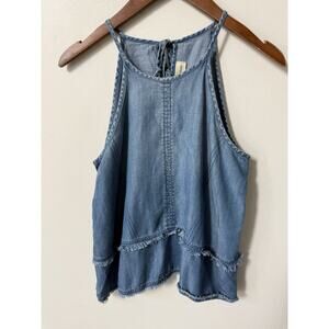 Cloth & Stone Chambray Denim Tank Top XS Raw Hem Sleeveless Boho Festival Beachy